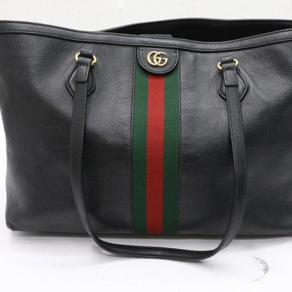 GUCCI Textured Calfskin Web Large Ophidia Shopping Tote Black - Picture 1 of 16